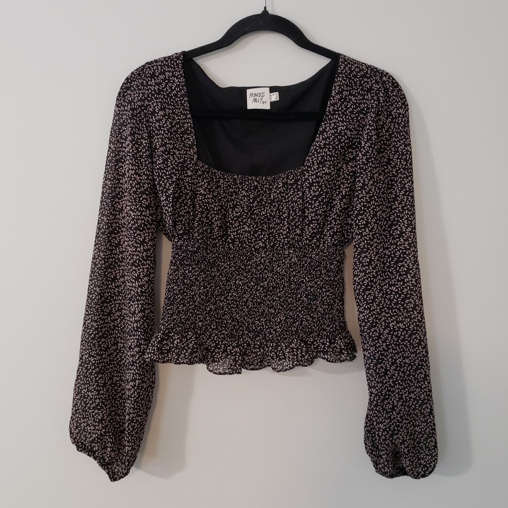 Princess Polly Zander Smocked Crop Top SM SZ 6 Dark Coquette Romantic Feminine